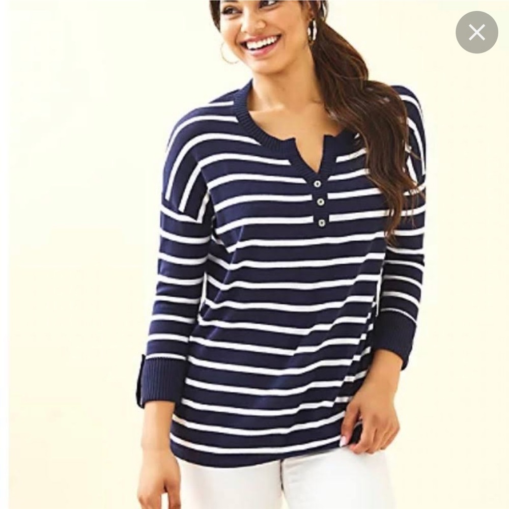NWT Lilly Pulitzer Faraway Sweater - true navy Moonlight Stripe